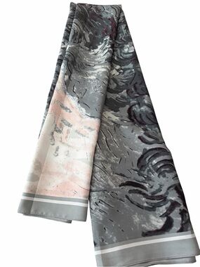 Silky Abstract Print Scarf in Gray and Blush